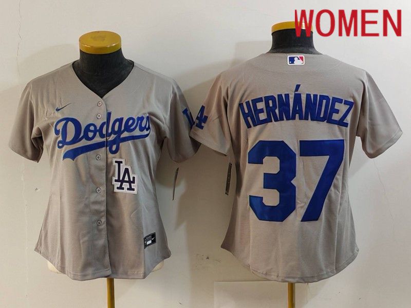 Women Los Angeles Dodgers #37 Hernandez Grey Nike Game 2024 MLB Jersey style 7265->women mlb jersey->Women Jersey